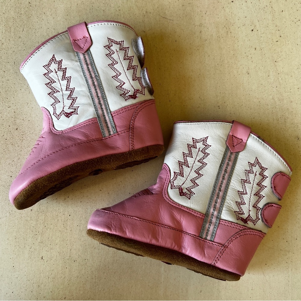 Old West Poppets Boots Pink &‎ white Western infant  size 3